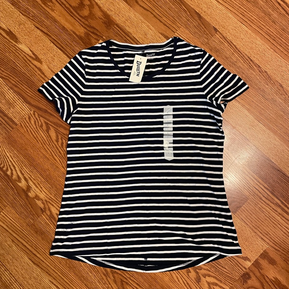 Duluth Trading Co Women's Striped Navy Top